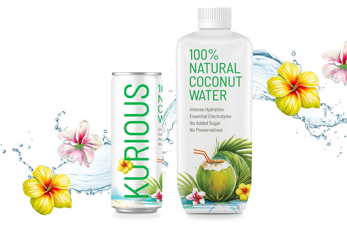 Product shots of Kurious Coconut Water